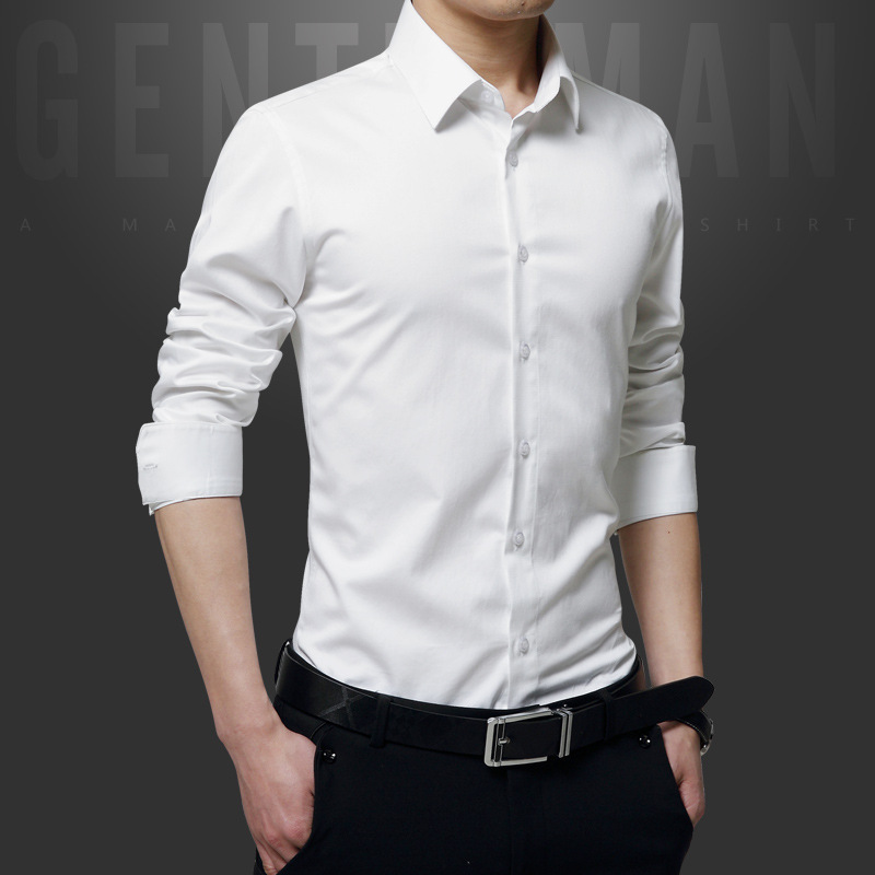 Camisa blanca transfronteriza de los hombres de manga larga estilo coreano estilo de moda campus estilo slim fit hombres guapo estudiante camisa de fondo
