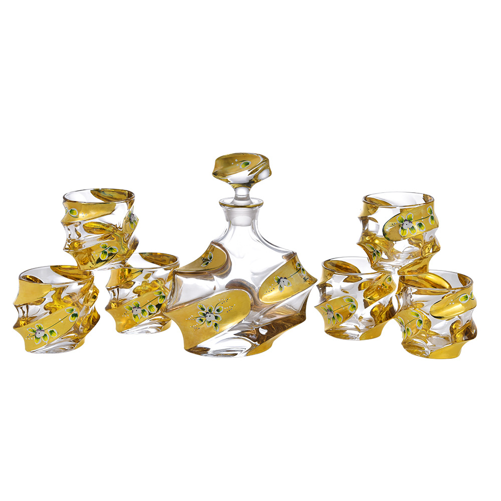 欧式古典传统洋酒酒具 不规则轻奢珐琅花酒瓶酒杯套装 商务礼品