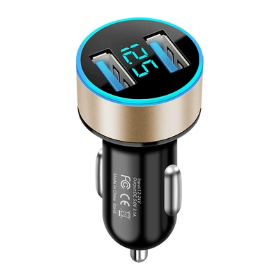 Mobil şarj cihazları display car charger aluminum - black-shell-tuhao-gold-31a-opp-bag
