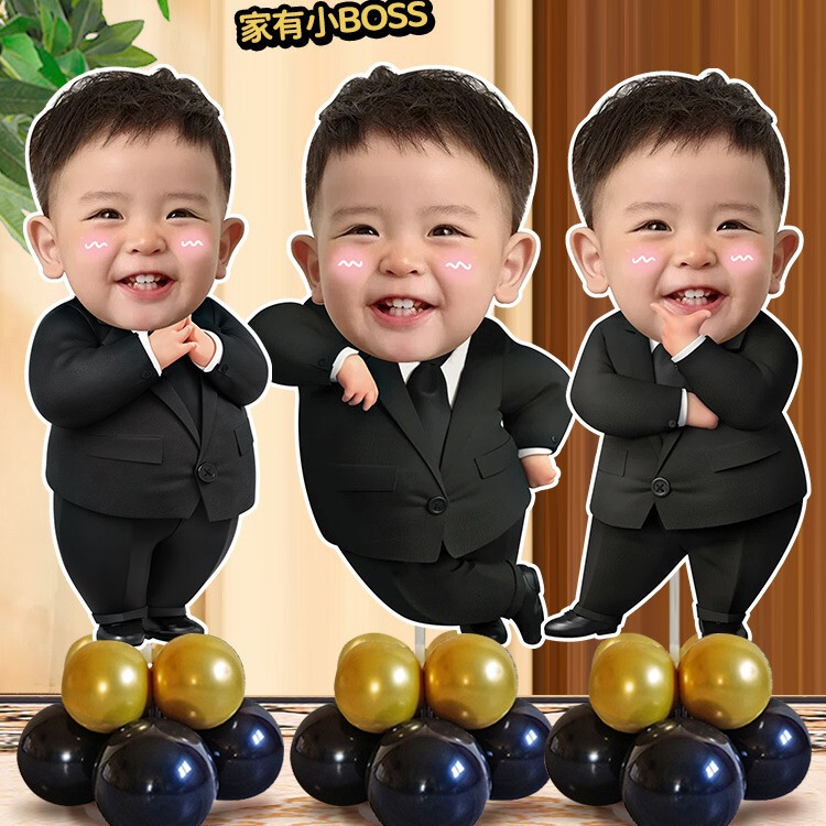 Baby's first birthday decoration humanoid standing card kt board welcome card 100 days full moon banquet balloon scene decoration wholesale