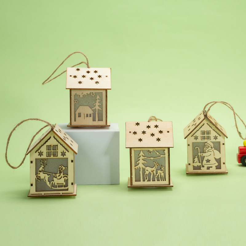 Decoraciones navideñas luminosas de madera luz de la noche casa DIY Navidad pequeños adornos de árbol de Navidad