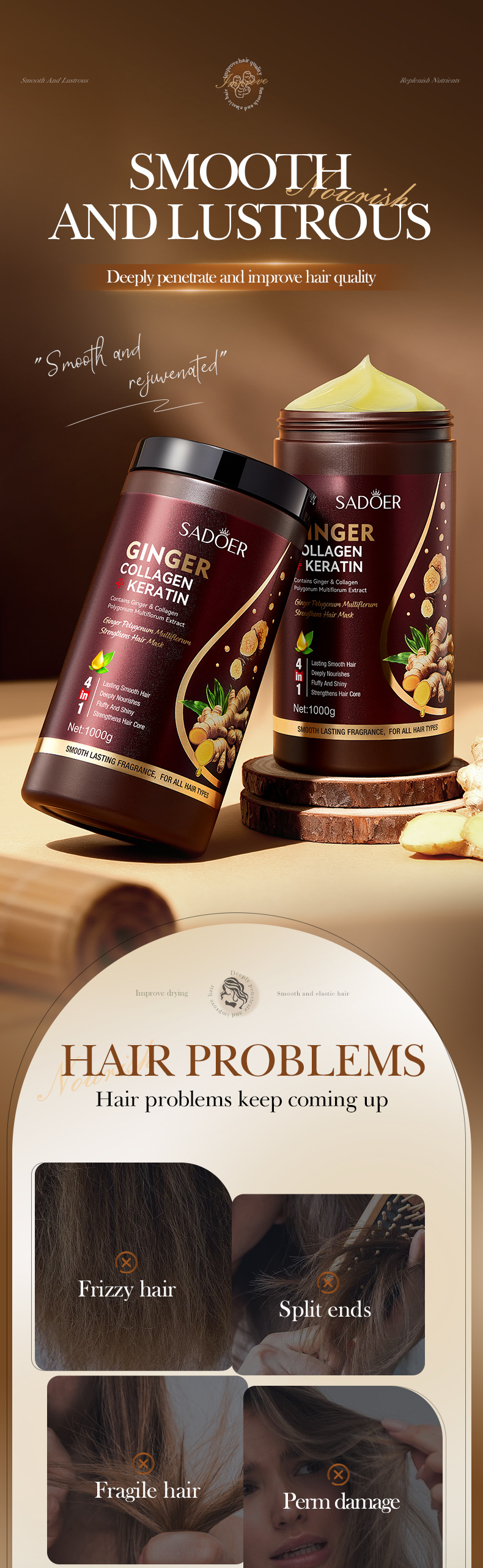 SADOER Ginger Ginseng Polygonum Multiflorum Strong Hair Mask Nourishing Hair Conditioner 1000g_voghion.com