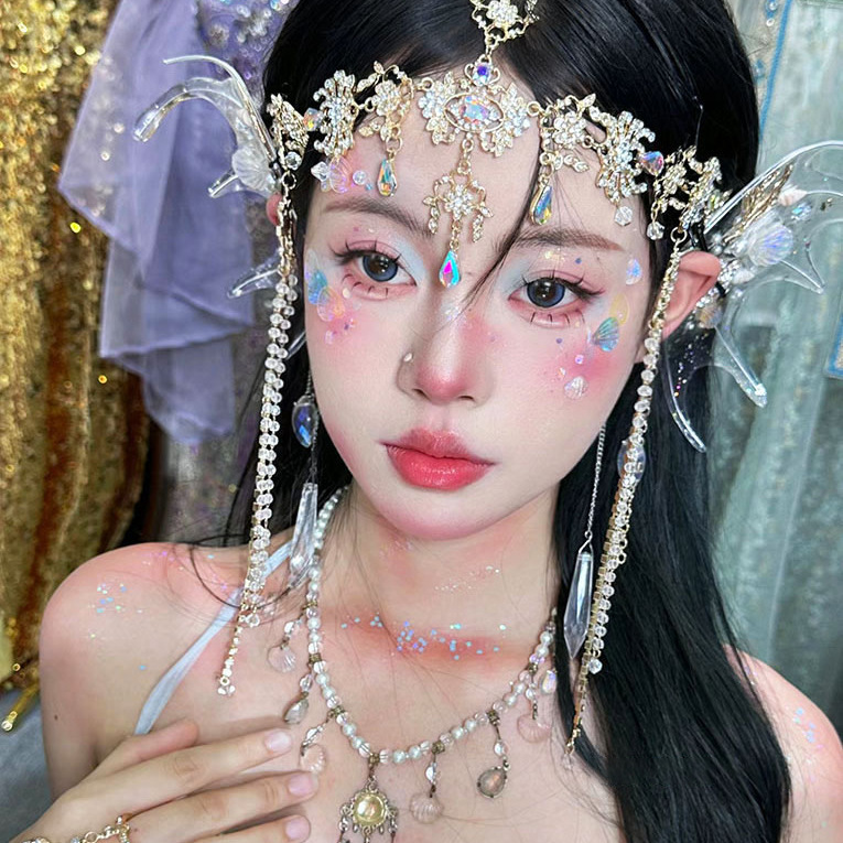 Moda europea y americana exagerada larga borla diadema Palacio estilo elegante temperamento flash diamante cadena diadema accesorios para el cabello al por mayor para las mujeres