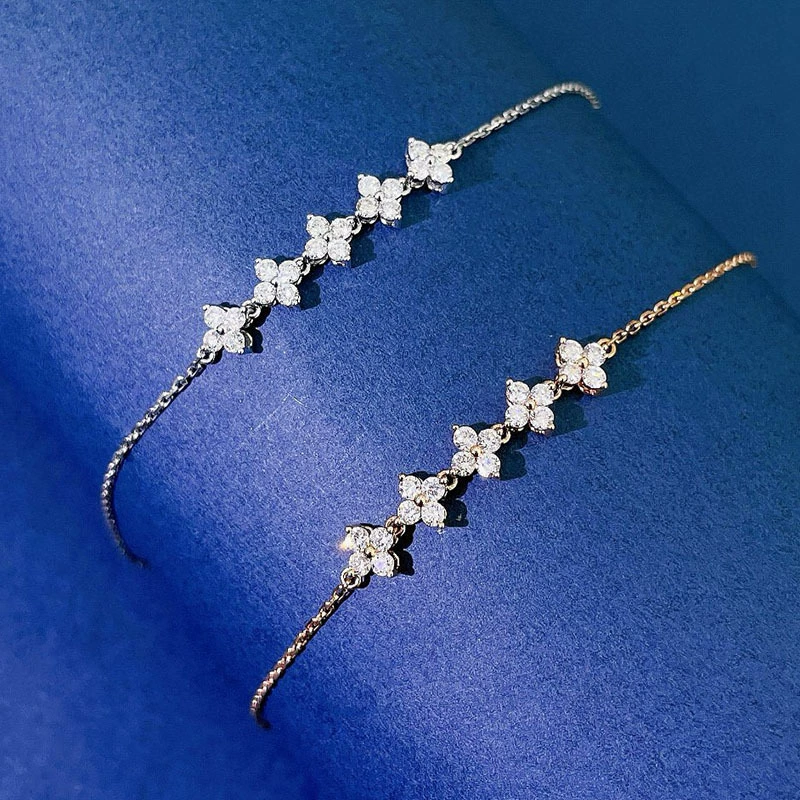 Браслет из золота 18 карат, искусственный культивированный бриллиант, женский браслет из цветного золота, 53 очка, четырехлистный клевер, браслет PT из белого золота, прямые трансграничные продажи