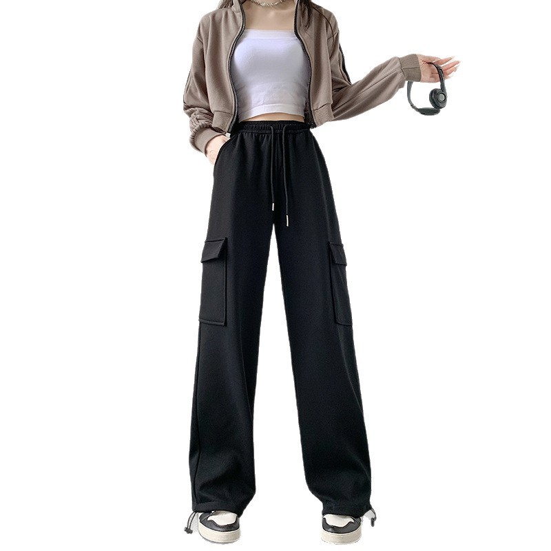 美式复古工装卫裤女2025秋季新款高腰宽松阔腿裤多口袋休闲运动裤|undefined