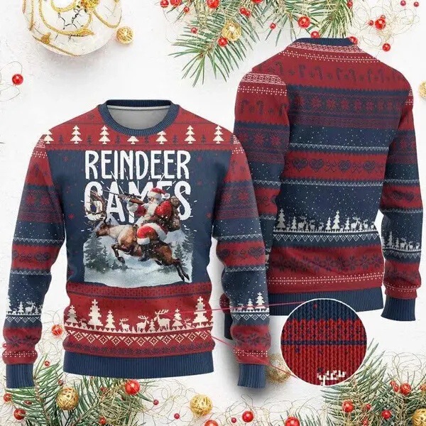 Men's Sports Loose Long-Sleeved Right Shoulder Round Neck Sweatshirt Christmas Series Hot Sale Cross-Border Trendy 3D Digital Printing