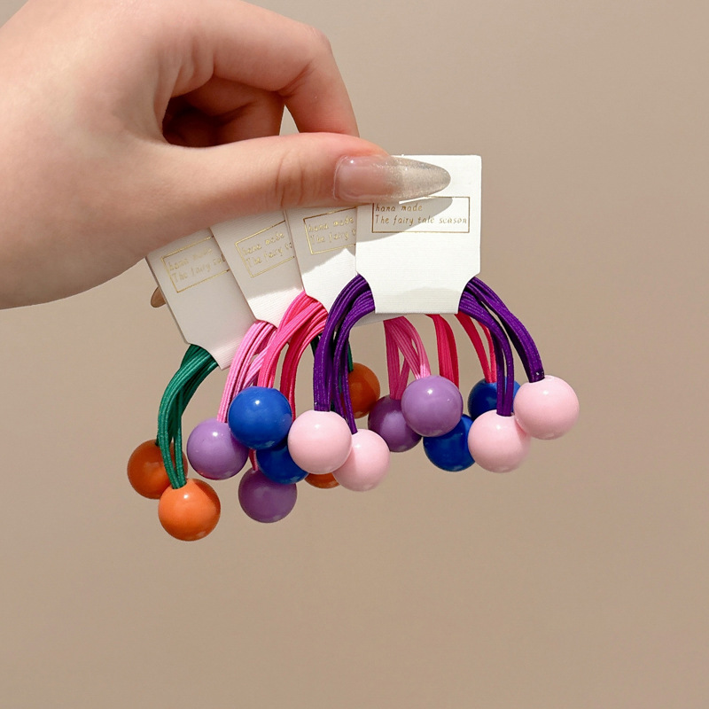 Niños color caramelo doble bola cabello de alta elasticidad correa de goma duradera para niñas anillo de cabello de cola de caballo de color cabello tocado