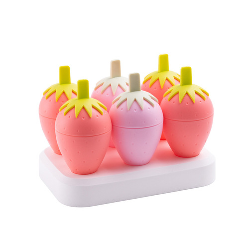Cute strawberry ice cream mold silicone food grade children's popsicle box popsicle grinder home homemade ice cream
