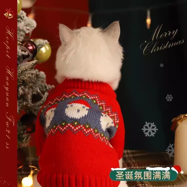 Ropa de gato personalizada invierno rojo suéter de Año Nuevo gato muñeca de Año Nuevo mascota gatito saludos de Año Nuevo