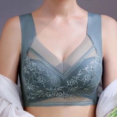 大きいサイズのレースの下着の女性の大きい胸は小さいです。