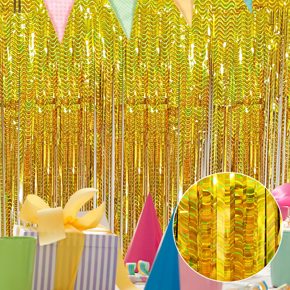 Cortina de seda de lluvia personalizada sitio de fiesta props decoración de fondo de fiesta de cumpleaños cortina de puerta de seda de lluvia ondulada láser