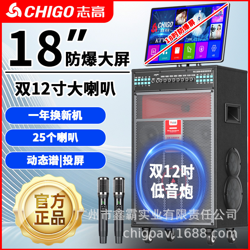 Chigo Square Dance Audio Display Outdoor High Volume Bluetooth Karaoke Speaker Home Ktv Karaoke All-In-One Machine