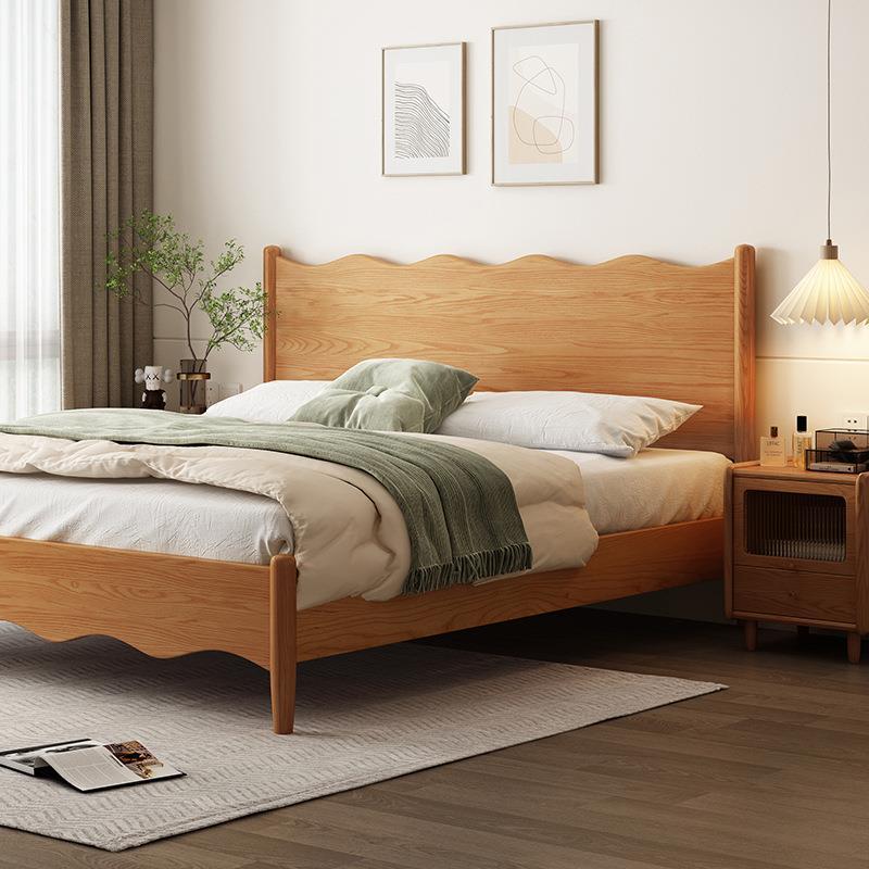 Cama de madera maciza de estilo nórdico, cama de madera, cama doble de cera blanca, cama de boda de 1,8, apartamento pequeño, cama individual para el hogar, dormitorio