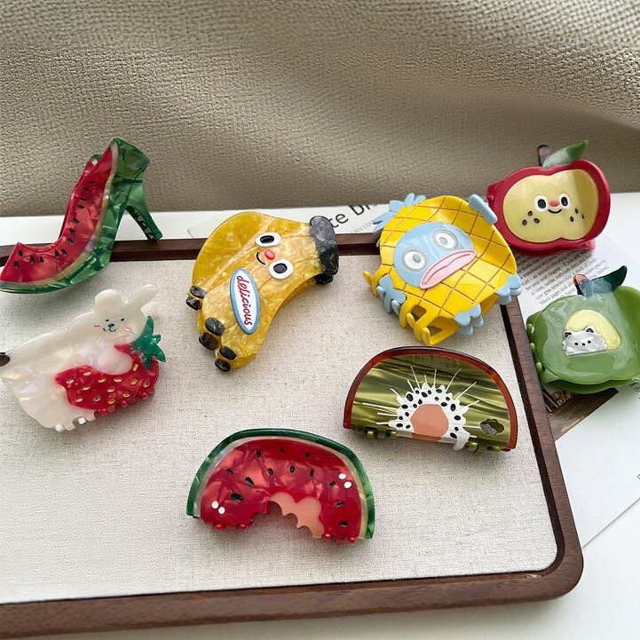 New Fruit Series Hairpin Watermelon Strawberry Rabbit Banana Apple Grabber Acetate Plate Splicing Shark Clip New Fruit Series Hairpin Watermelon Strawberry Rabbit Banana Apple Grabber Acetate Plate Splicing Shark Clip