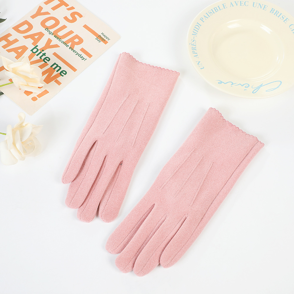 Guantes de terciopelo bordados de estilo coreano temperamento suave cruzado guantes cálidos con pantalla táctil guantes de dedo de niña