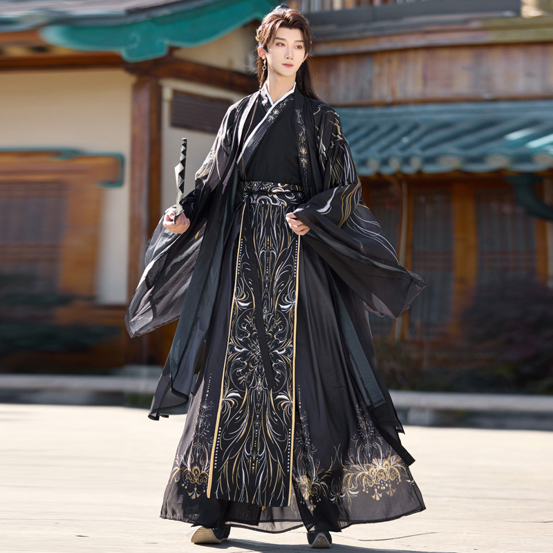 Original Cangming Hanfu Men's and Women's Style National Style Wei Jin Xianxia Ancient Dress Black Handsome Martial Arts Style Elegant Big Sleeve Shirt