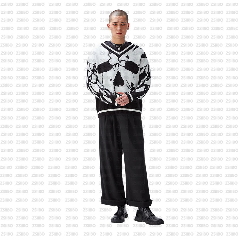 Men's Clothing casual lazy style pullover sweater for men and women funny skull jacquard knitted sweater_voghion.com