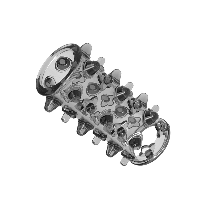 Explorer Spiked Lock Ring Foreskin Barrier Set, TPE Manual Delay Ring, Transparent Black — detail image 13