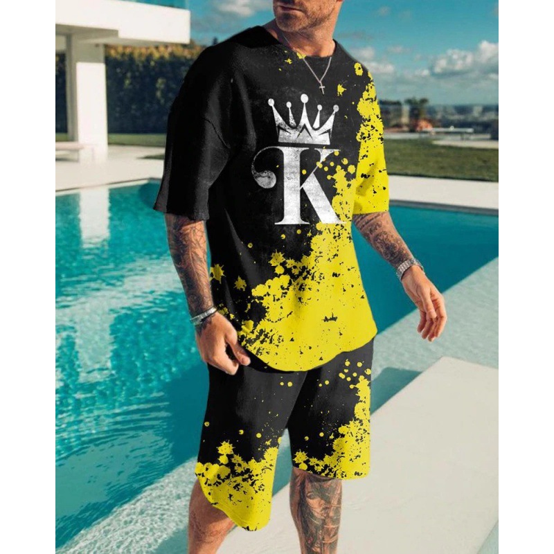 Suit de camiseta de hombre de estilo deportivo impresión digital impresión de ropa de trabajo Aliexpress suministro de mano 3D manga corta