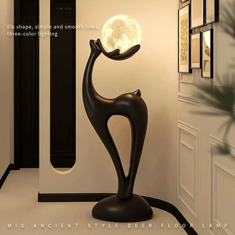 Artistic Deer Floor Lamp, Living Room Sofa Side Ornaments, Retro Lamps, Bedroom Antique Atmosphere Table Lamps