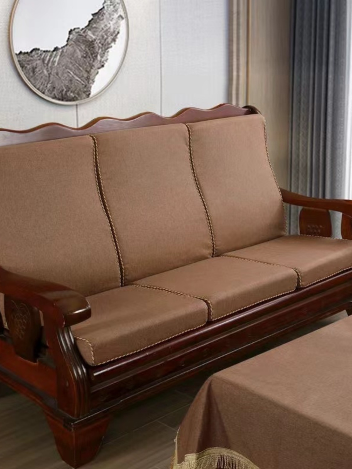 W1TR老式实木沙发坐垫带靠背连体红木质椅座垫春秋椅凉椅联邦椅垫