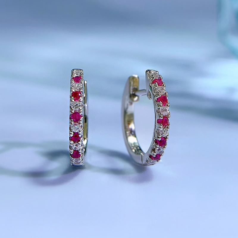 Hoop Earrings Classification 1 Pair Lady Multicolor Inlay Sterling Silver Zircon Hoop Earrings