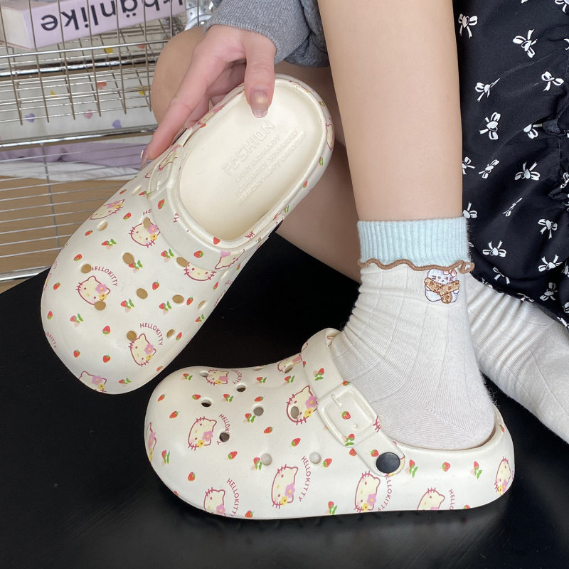 Cute Summer Student Thick-Soled Kt Cat Clogs for Women 2026 New Model Beach Outdoor Sandals