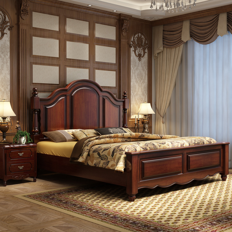 American-Style Solid Wood Bed 1.8m Double Bed Modern Minimalist Storage Furniture Princess Wedding Bed Light Luxury Master Bedroom Double Bed American-Style Solid Wood Bed 1.8m Double Bed Modern Minimalist Storage Furniture Princess Wedding Bed Light Luxury Master Bedroom Double Bed