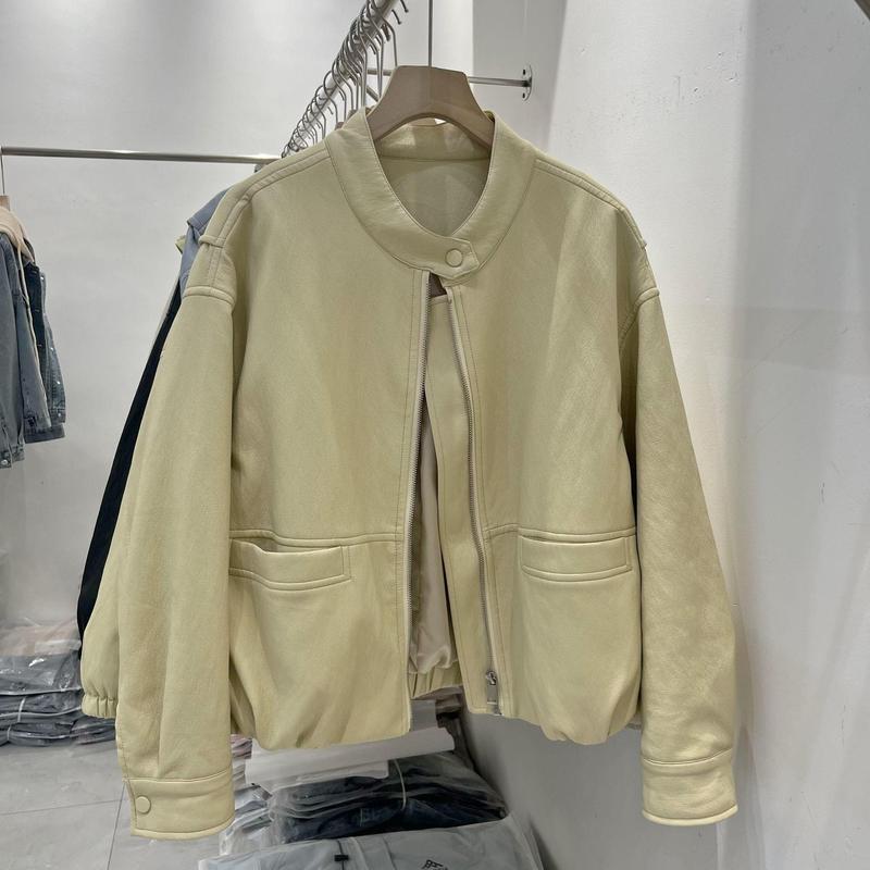 2025早春新款时尚立领PU皮衣外套女宽松显瘦百搭休闲夹克上衣黑色|undefined