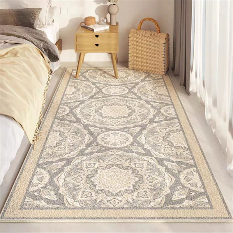 Alfombra de cachemira de imitación gruesa simple de estilo japonés, manta de borde de cama de dormitorio antideslizante para el hogar