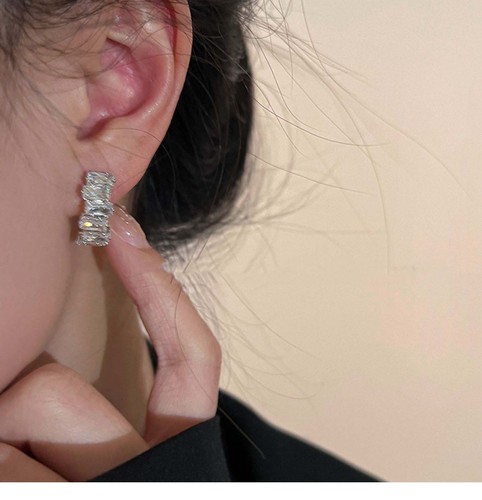 High-end sense of exquisite zirconium curved earrings for women, 2024 new fashion trendy versatile temperament delicate earrings