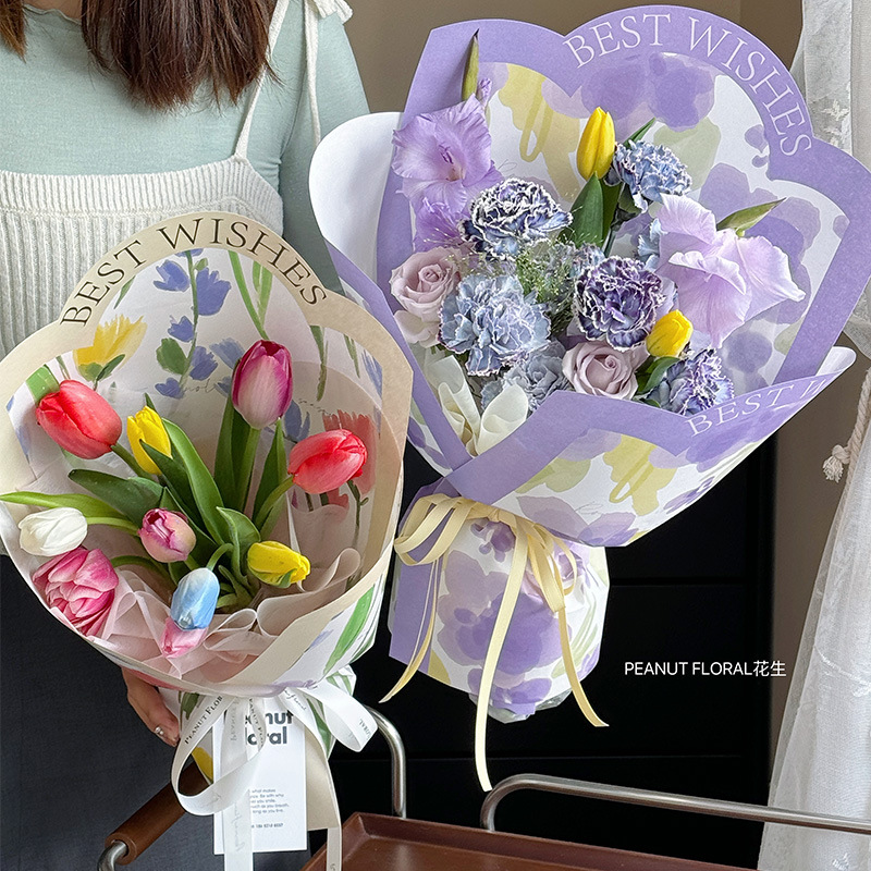 Jardín de primavera tulipán ramo de embalaje de papel de flor artesanal atmósfera florista materiales de flor