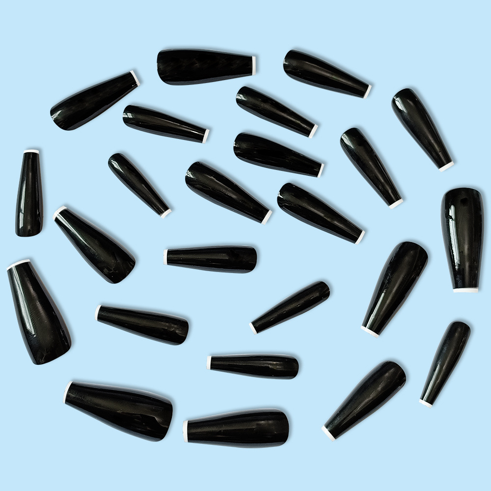 Pegatinas de uñas minimalistas negras con bordes blancos y brillantina, parches de uñas desmontables, diseño de cielo estrellado en degradado. image 5
