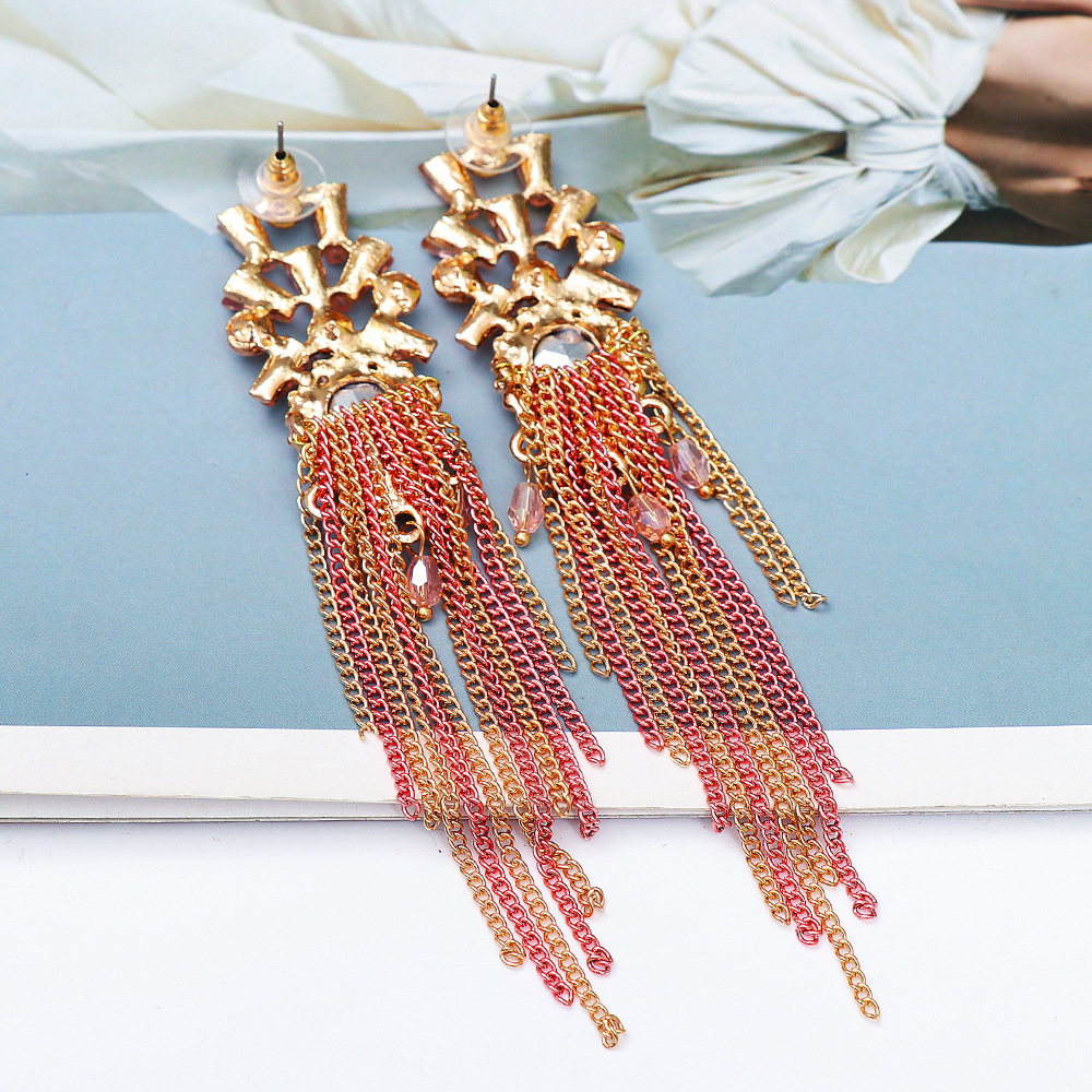 Fashion Geometric Alloy Tassel Artificial Rhinestones Earrings display picture 4