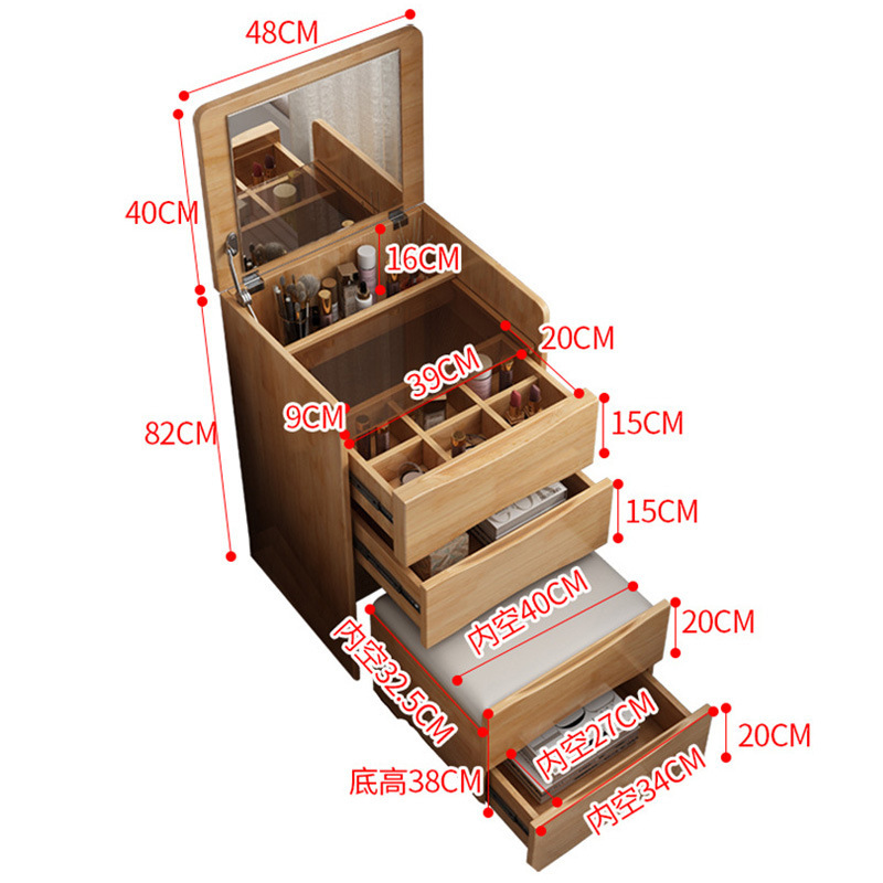 Nórdico de madera maciza tocador pequeño apartamento dormitorio maquillaje Mesa mesita de noche integrado multifuncional mesita de noche pequeño gabinete de maquillaje
