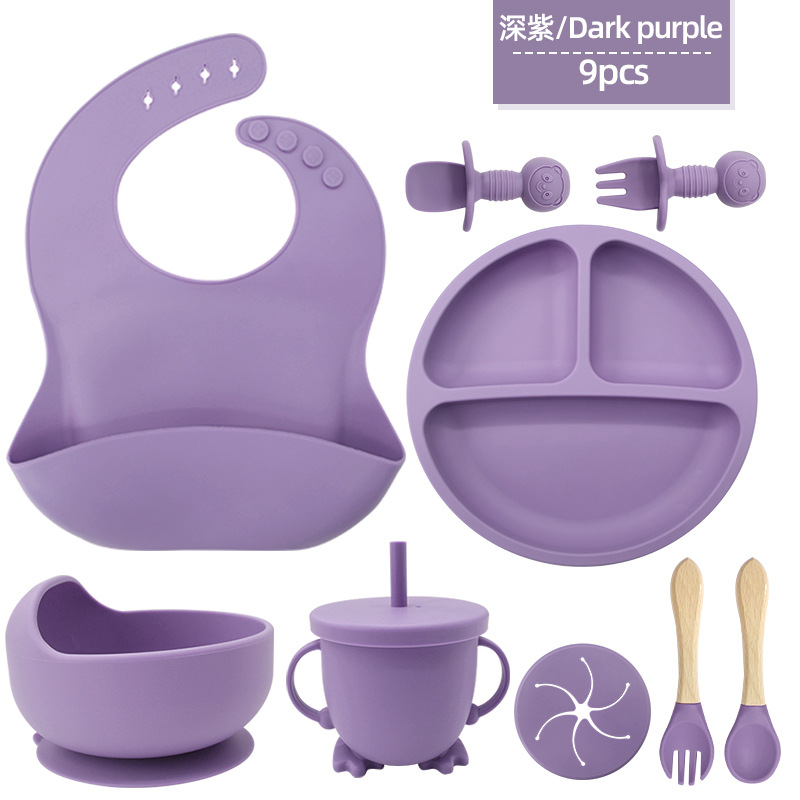 Bebé babero ventosa tazón tenedor cuchara plato de comida de silicona para niños 6 meses juego de alimentación de vajilla de silicona para bebés