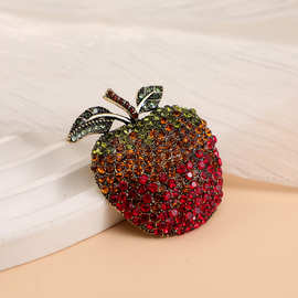 欧美渐变平安果胸针彩色镶钻复古文艺红苹果青苹果甜美清新胸针
