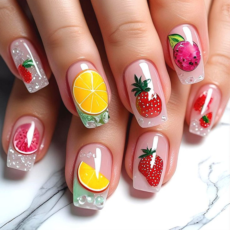 Cross-border lemon press-on nails, strawberry press-on nails, European and American press-on nails, ins-style press-on nails, detachable fake nail pieces Cross-border lemon press-on nails, strawberry press-on nails, European and American press-on nails, ins-style press-on nails, detachable fake nail pieces
