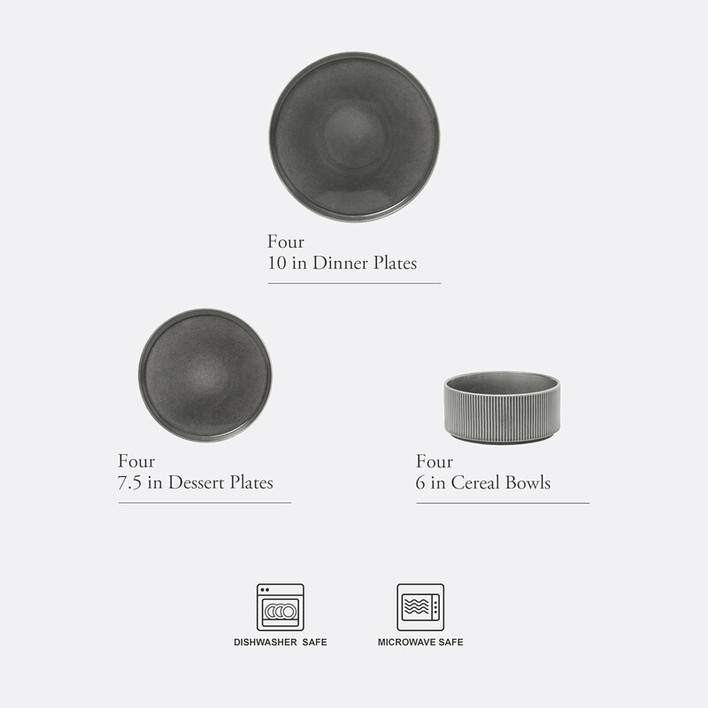 Round, reactive glaze ceramic plate and bowl set for 4 people – durable, shatter-resistant, and aesthetically pleasing – a great household item Round, reactive glaze ceramic plate and bowl set for 4 people – durable, shatter-resistant, and aesthetically pleasing – a great household item