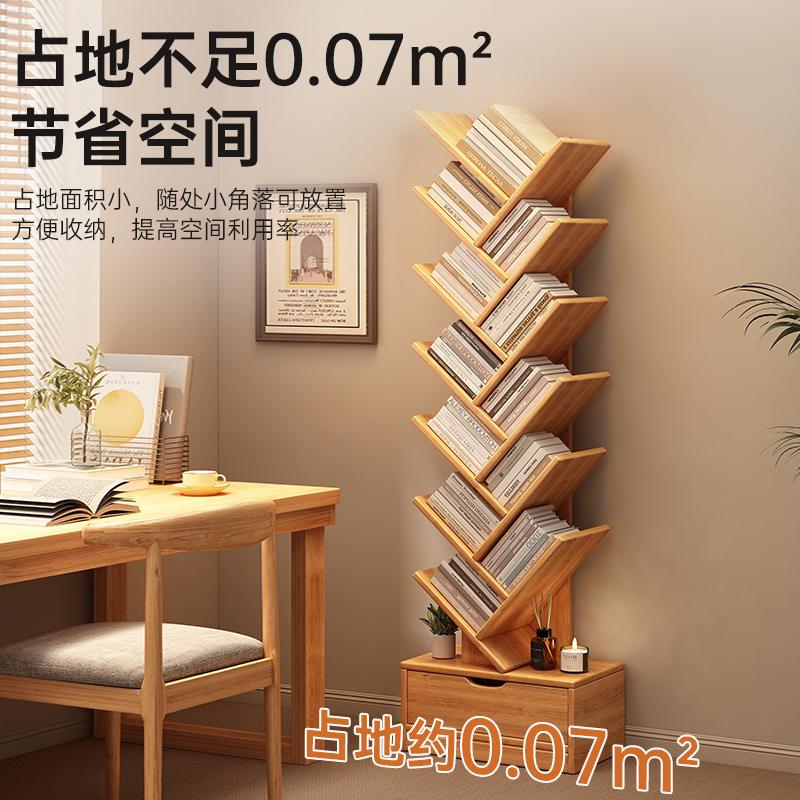 Estantería en forma de árbol Estante de piso Estante de madera maciza Estante vertical simple Esquina de la sala de estar Estante de almacenamiento de libros integrado contra la pared