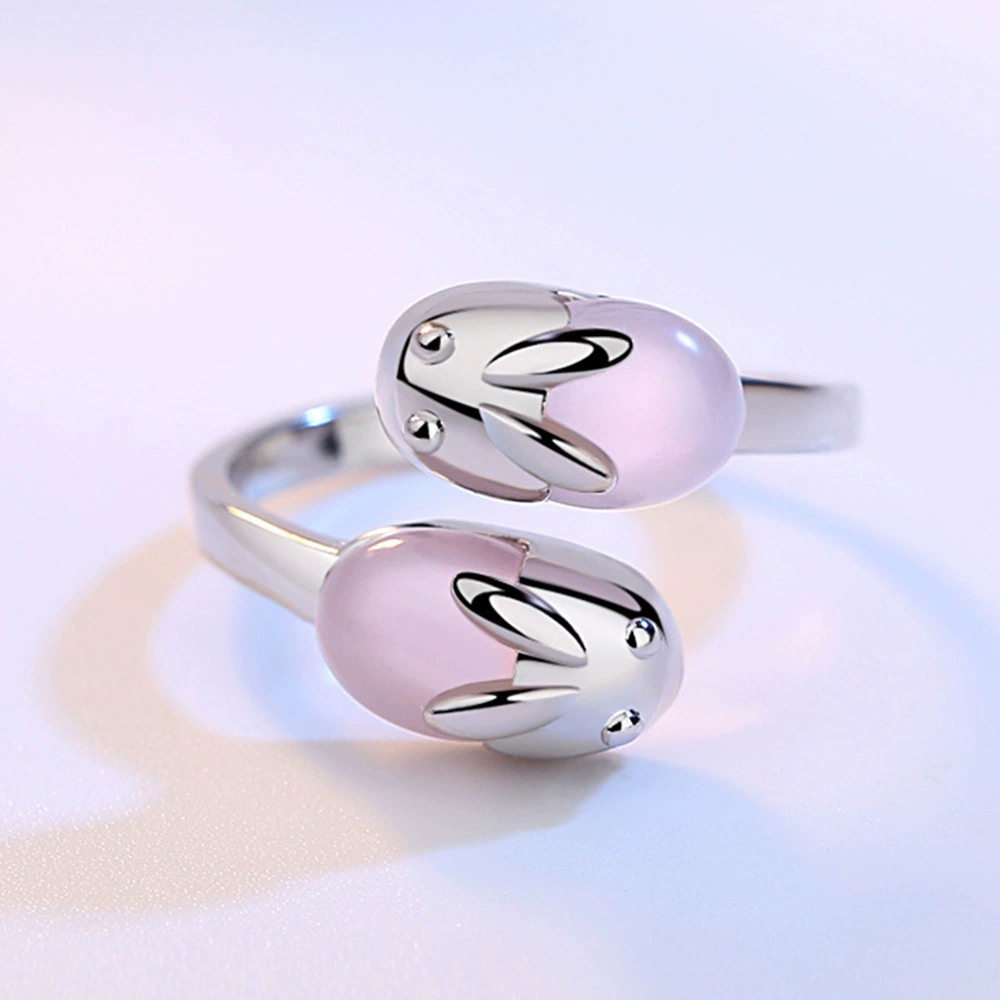 Cute rabbit, ring, crystal, accessory, on index finger