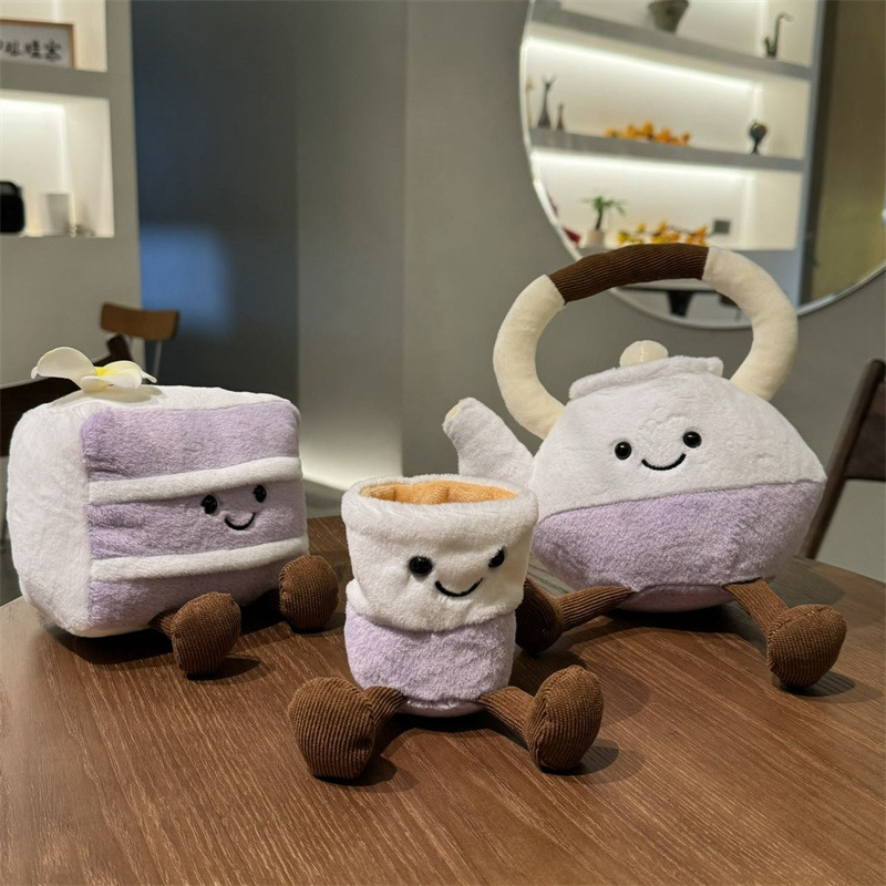 jelly 風茶壺芋泥蛋糕毛絨玩具可愛獨特i 人趣味馬卡龍玩偶送女友