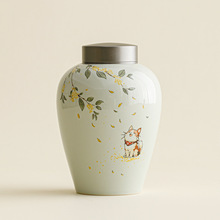 草木灰桂花小猫融品茶叶罐陶瓷密封防潮储茶罐子礼盒套装