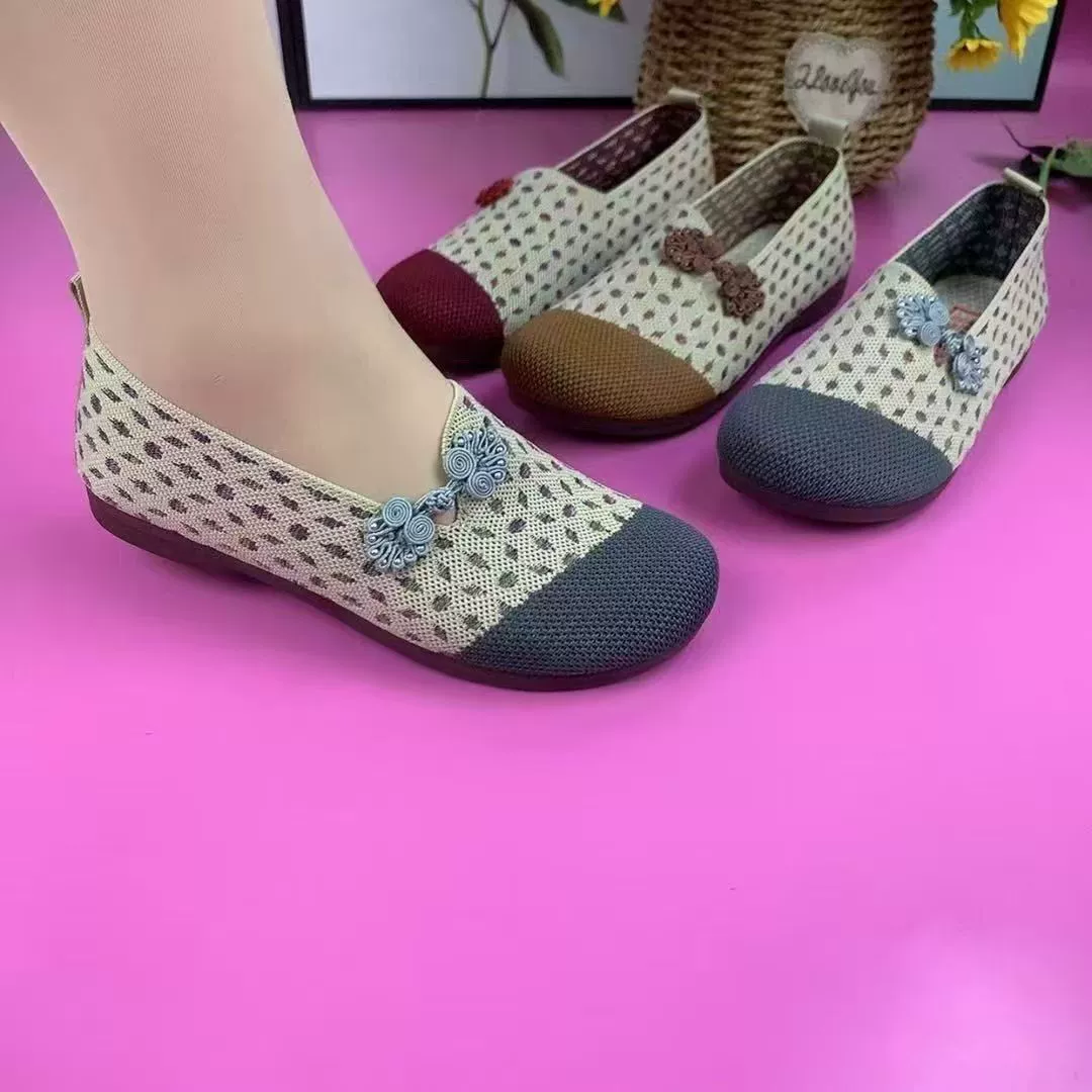 Летняя женская обувь, обувь для мам, старая пекинская тканевая обувь, туфли на плоской подошве для людей среднего и пожилого возраста, туфли без шнуровки, оптовая дропшиппинг