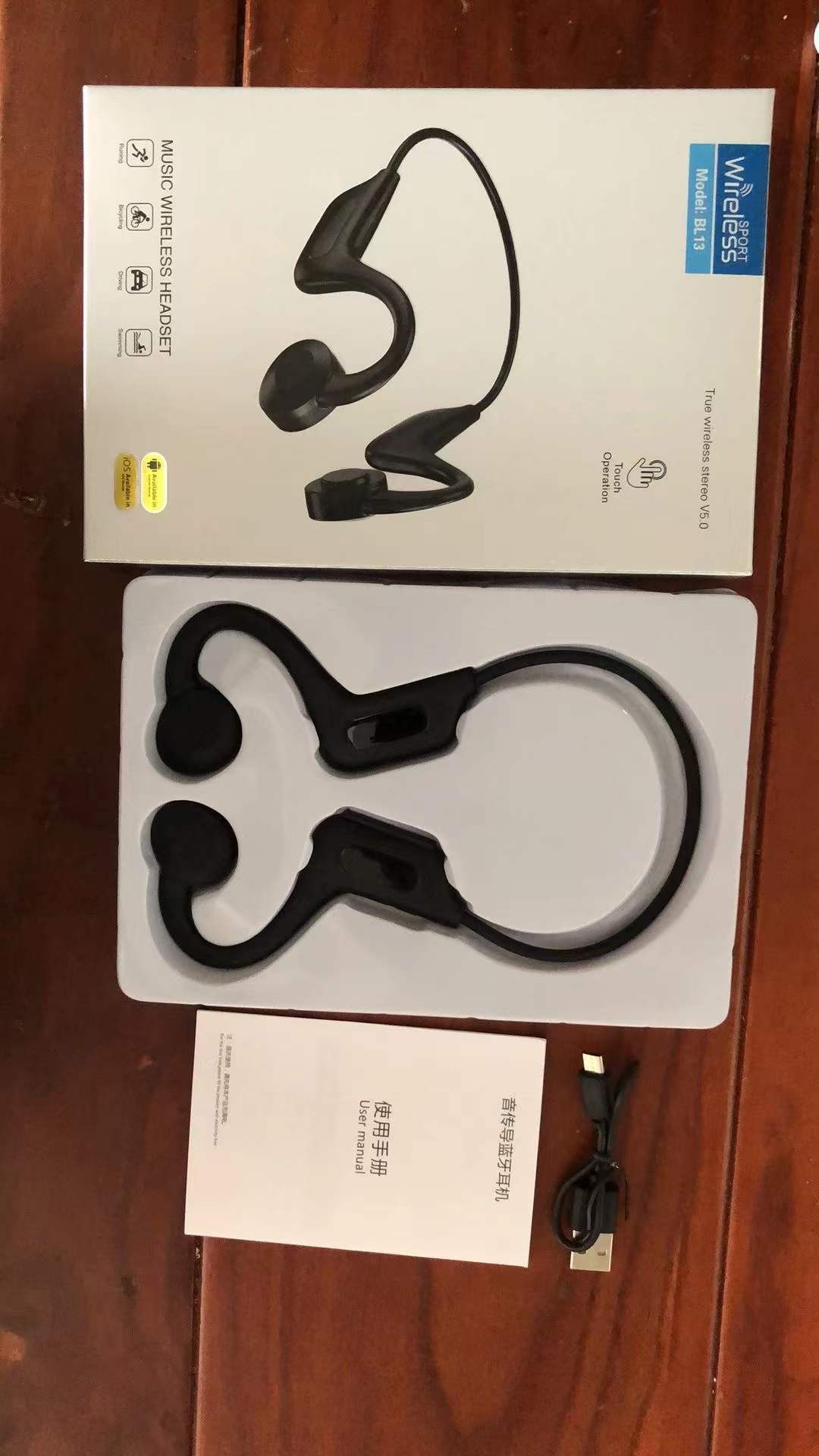 Nuevo Concepto de conducción ósea auricular Bluetooth inalámbrico no-en-oído Deportes oído-montado en espera larga fábrica modelo privado