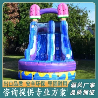 儿童户外充气水上滑梯组合 西瓜造型戏水池 家庭派对亲子游乐淘气