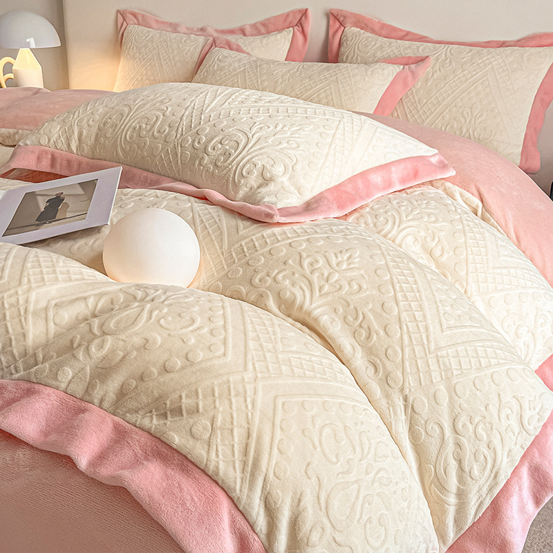 Luz lujosa sensación de alta calidad de leche cama de cuatro piezas en otoño y invierno engrosado cama de coral de doble cara cama de cama de cama de cama de cama