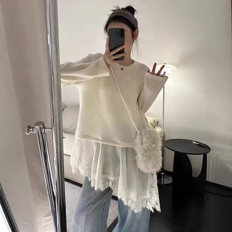 Design-Inspired Lace Patchwork Long-Sleeve T-Shirt 2026 Spring and Autumn New Plus-Size Loose Mid-Length Base Shirt for Plus-Size Women Design-Inspired Lace Patchwork Long-Sleeve T-Shirt 2026 Spring and Autumn New Plus-Size Loose Mid-Length Base Shirt for Plus-Size Women