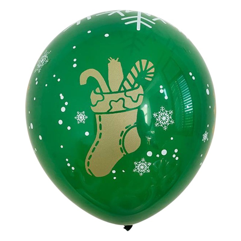 Rojo y verde globo de Navidad de látex de 12 pulgadas de 5 lados de oro todo impreso colorido látex redondo globo de Navidad