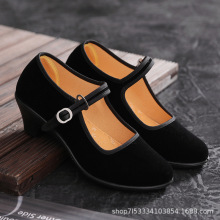 高跟老北京布鞋女软底黑布鞋酒店工作礼仪鞋防滑透气女单鞋浅口鞋